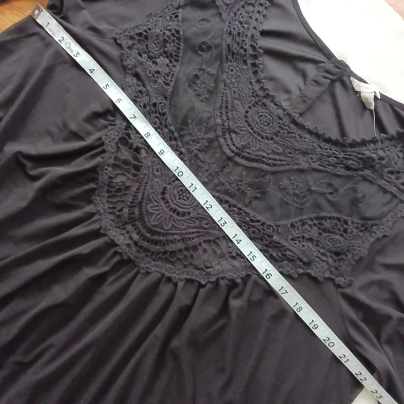 Cato • Women's Black Sheer Crochet Lace Bell Sleeve Peasant Blouse - Picture 13 of 16